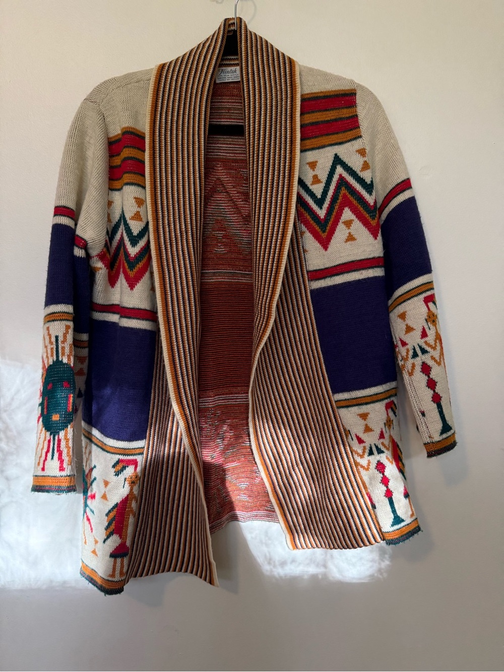 Vintage Sabra by Wintuk boho hippie 70’s cardigan with Tribal pattern Rare Find